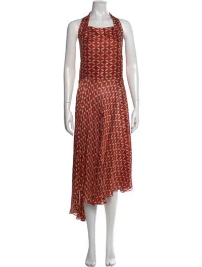 Pre-owned The Row Printed Midi Length Dress In Brown