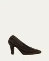 The Row Prudens Fuzzy Fabric Pumps In Laquer Brown