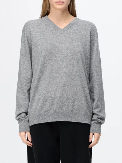The Row Pure Cashmere V-neck Sweater With Long Sleeves In Grey
