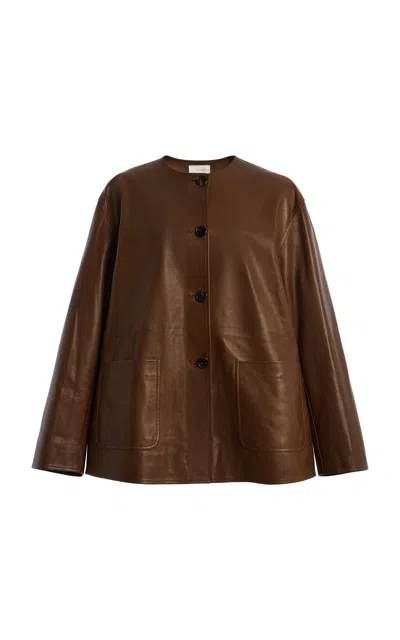 The Row Quintus Leather Jacket In Brown