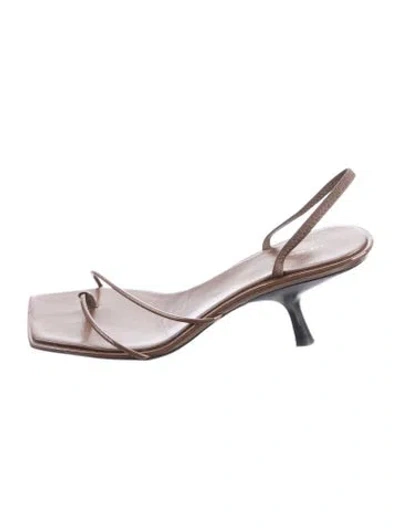 Pre-owned The Row Rai Patent Leather Slides In Brown
