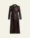 The Row Raisa Belted Leather Coat In Brown