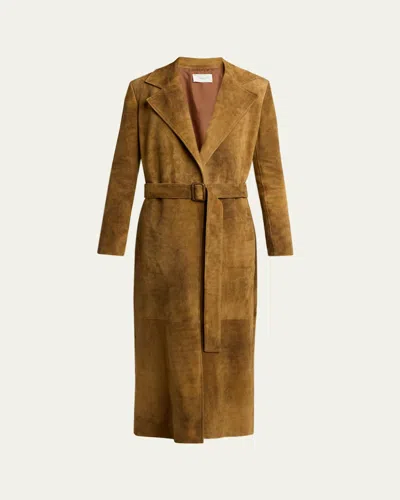 The Row Raisa Suede Belted Wrap Coat In Brown