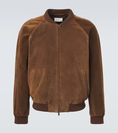 The Row Ramiro Suede Bomber Jacket In Brown