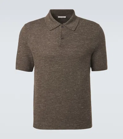 The Row Ravi Silk, Cashmere, And Linen Polo Shirt In Brown