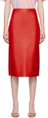 THE ROW RED BARTELLETTE LEATHER MIDI SKIRT