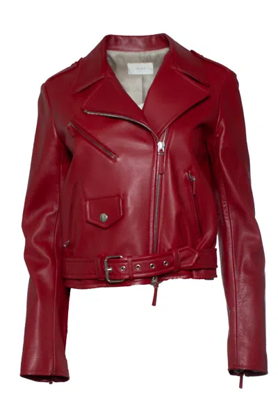 The Row , Red Leather Biker Jacket