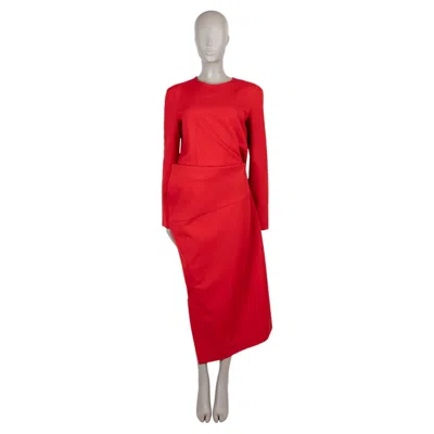 Pre-owned The Row Red Linen 2023 Lucienne Ruched Midi Dress 10 L