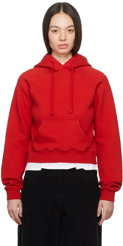 The Row Timmi Cotton Blend Jersey Crop Hoodie In Red