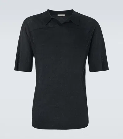 The Row Reggie Linen-blend Polo Shirt In Black