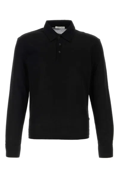 The Row Silk Wool Knit Polo Shirt In Black