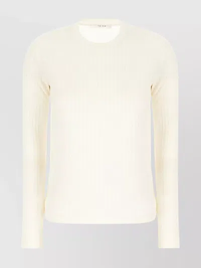 The Row Ribbed Crew Neck Top With Long Sleeves In Neutral