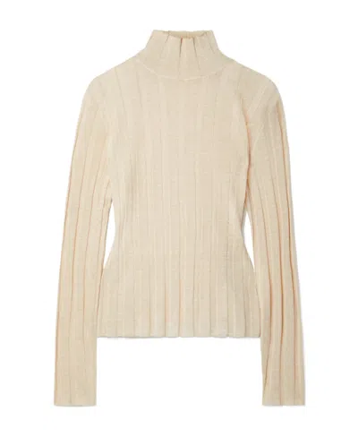 The Row Ribbed Linen-silk Blend Jumper In Nude