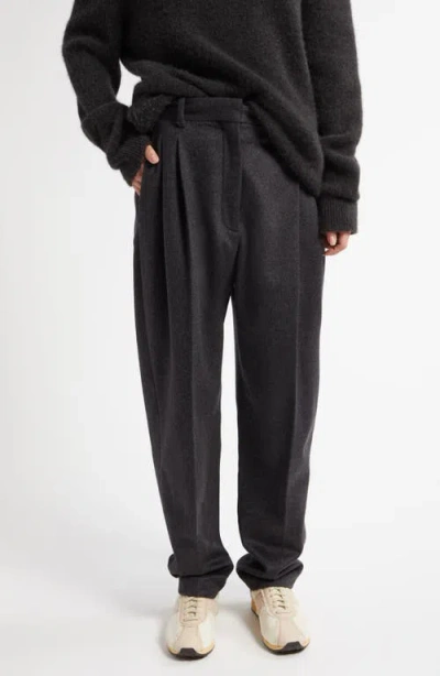 The Row Richelle Pleated Tapered Cashmere Pants In Charcoal Melange