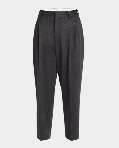 The Row Richelle Tapered Leg Pleated Cashmere Pants In Charcoal Melange