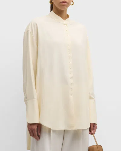 The Row Ridla Band-collar Silk Loose Shirt In Bisque