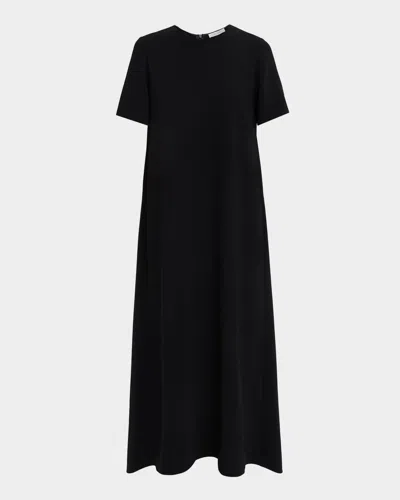 The Row Robi Short-sleeve Cady Maxi Dress In Black