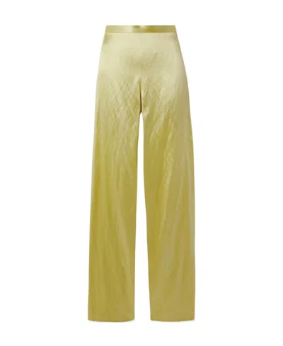 The Row Rogina Metallic Pleated Wide-leg Casual Pants In Green