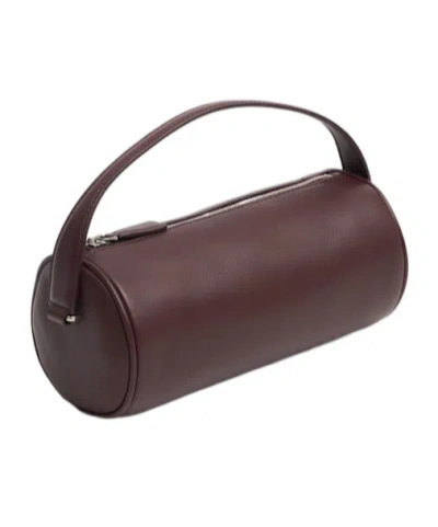 The Row Round 90s Silk Leather Top Handle Bag In Burgundy