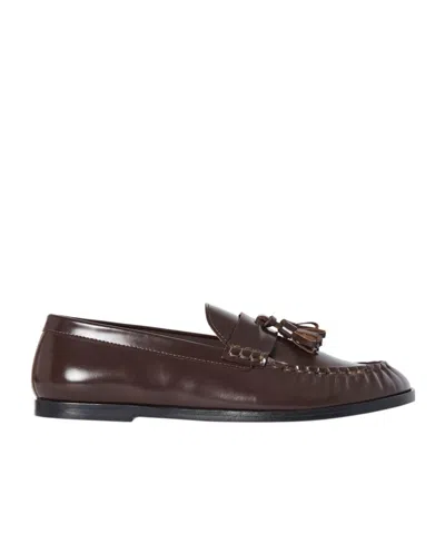 The Row Round Head Loafer Shoes In Black