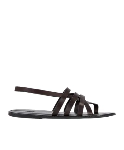The Row Round-headed Flat Sandals In 黑色