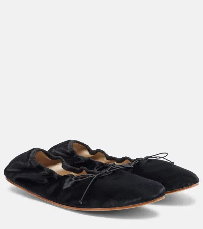 The Row Round Velvet Ballet Flats In Black