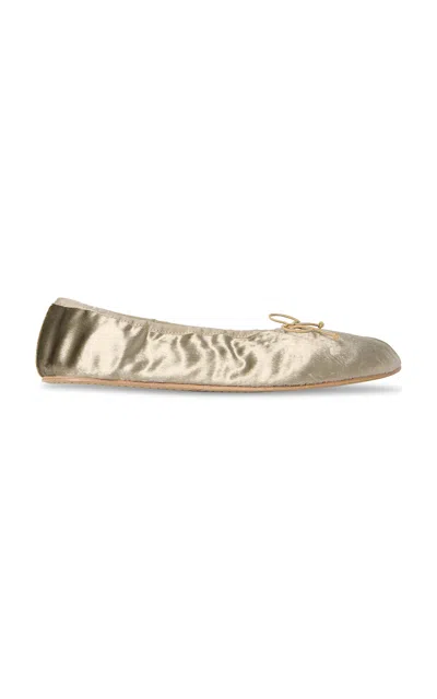 The Row Round Velvet Ballet Flats In Gold
