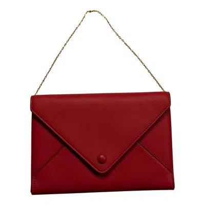 Pre-owned The Row Ruby Red Leather Mini Envelope Luxury Clutch W/ Gold Jewelry Chain Strap