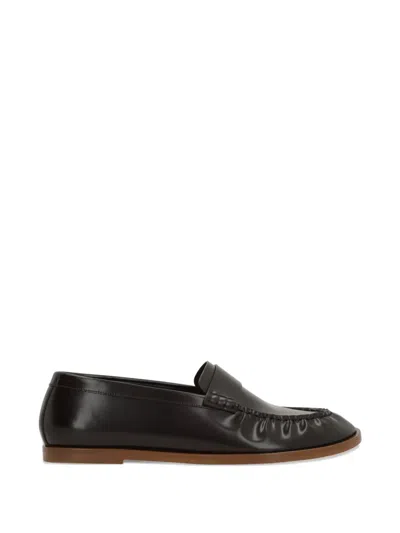 The Row Ruched-detail Leather Loafers In Brown