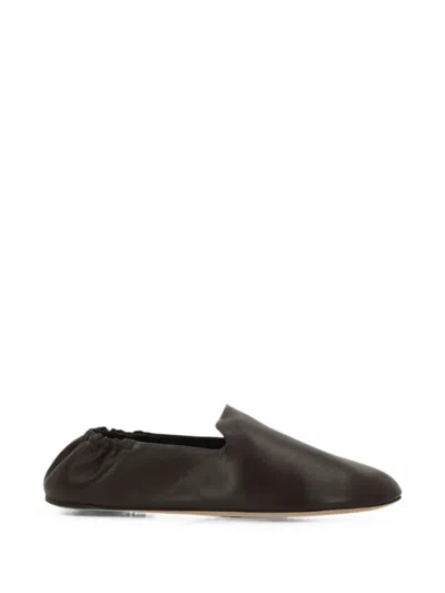 The Row Ruched-heel Leather Loafers In Brown
