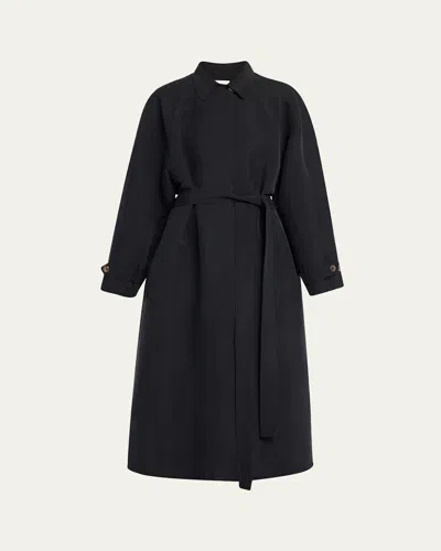 The Row Ryo Beled Long Silk Trench Coat In Black
