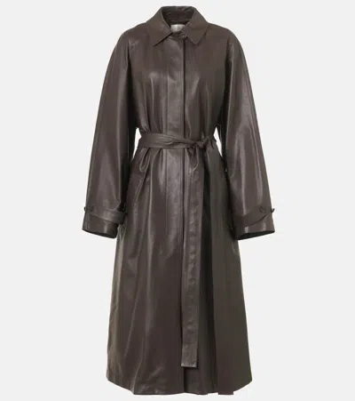 The Row Ryota Leather Coat In Gray