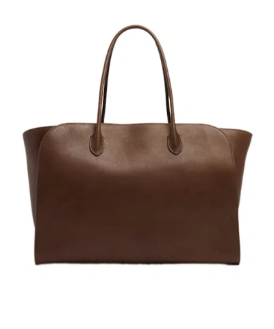 The Row Saddle Leather Tote Bag In Brown