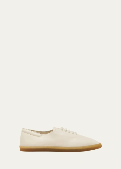 The Row Sam Leather Tennis Sneakers In Cremehoney St