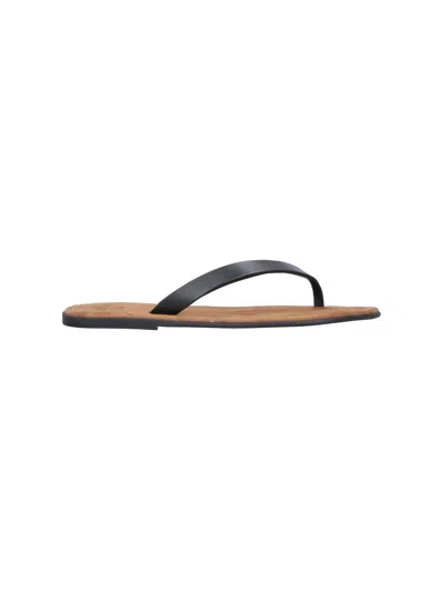 The Row Leather Beach Thong Sandals Flat Sole In Black