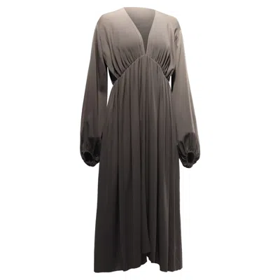 The Row Sasha Gathered Midi Dress In Brown Silk In Gray
