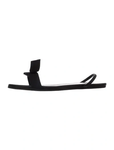 Pre-owned The Row Satin Bow Accents Slides In Black