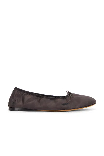 The Row Satin Hereditas Ballerina Flat In Charcoal