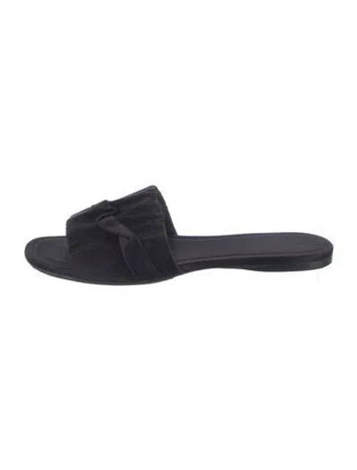 Pre-owned The Row Satin Ruffle Embellishment Slides In Black