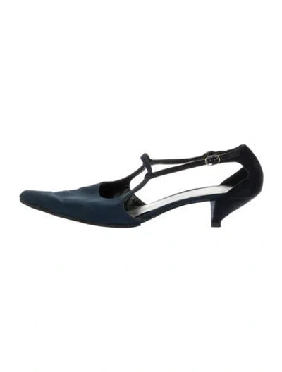 Pre-owned The Row Satin T-strap Pumps In Blue