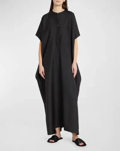 The Row Saule Short-sleeve Curved Shift Maxi Dress In Black