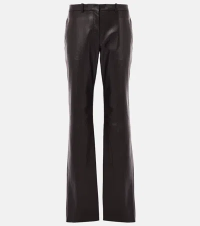The Row Selviese Leather Straight Pants In Brown