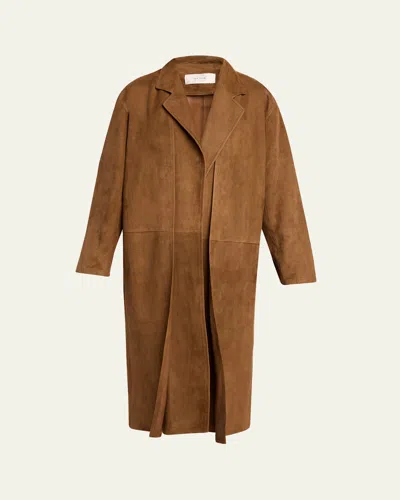 The Row Serenis Layered Suede Open Coat In Brown