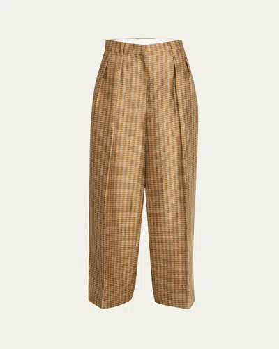 The Row Sherry Printed Wide Leg Linen Pants In Orange Linen  White