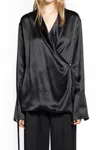 The Row Eivie Silk Long-sleeve Wrap Blouse In Black