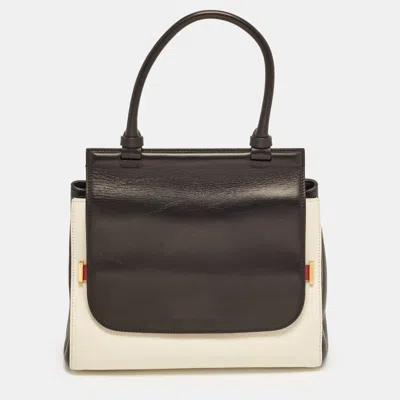 Pre-owned The Row Sideby Black/off White Leather Top Handle Bag