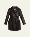 The Row Siempra Leather Wrap Trench Coat In Black