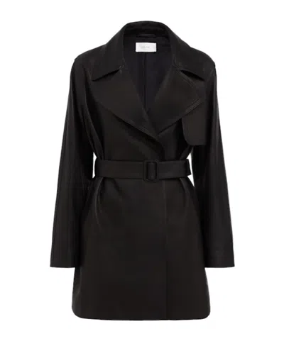 The Row Siempre Soft Calf Leather Short Coat In Black
