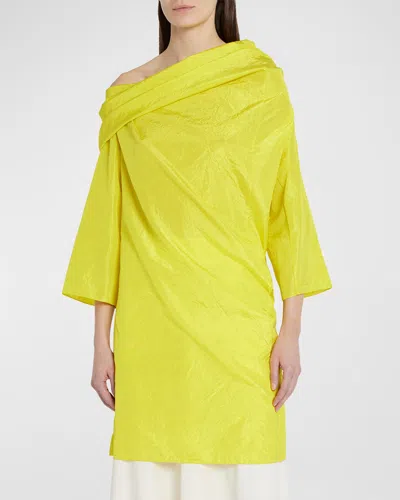 The Row Sifo Draped One-shoulder Long-sleeve Crinkle Silk Top In Yellow