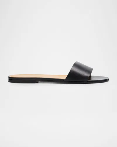 The Row Signum Calfskin Slide Sandals In Black